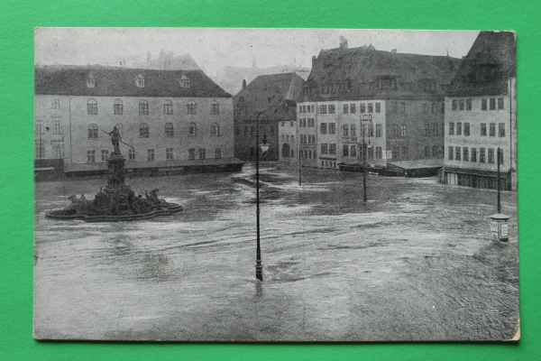 AK Nürnberg / 5. Februar 1909 / Hauptmarkt  / Brunnen / Litfaßsäule / Hochwasser Katastrophe